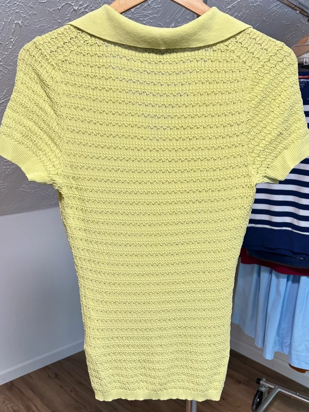 J. Crew short sleeve collared pointelle, sheer sweater. Small
